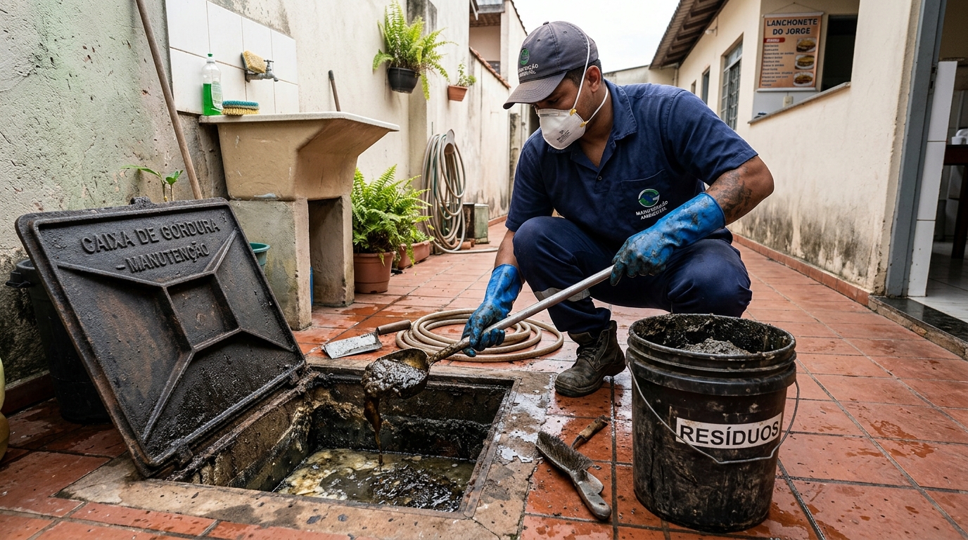 Remoção de resíduos da caixa de gordura em Catanduva‑SP