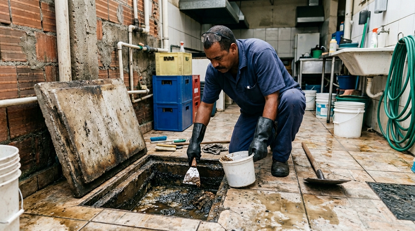 Limpeza de caixa de gordura residencial em Catanduva‑SP